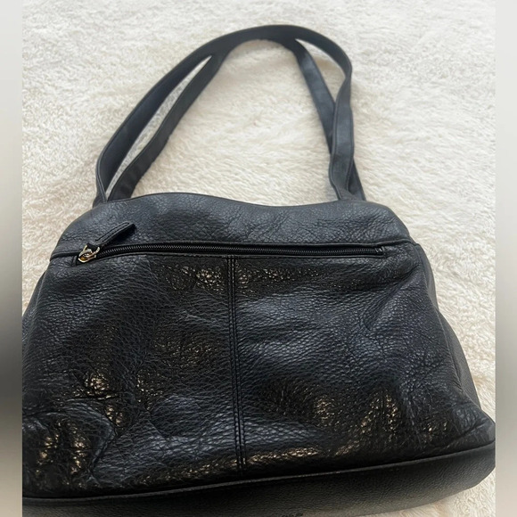 Stone Mountain Blk Leather Triple Zippered Compartments shoulder hobo - Picture 5 of 16